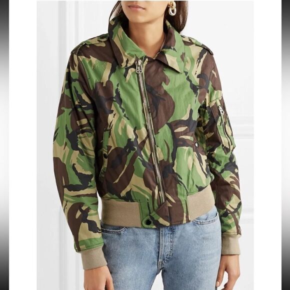 New Rag & Bone Camo Flight Jacket Bomber Shearling Collar Removable Size Small - Picture 4 of 16